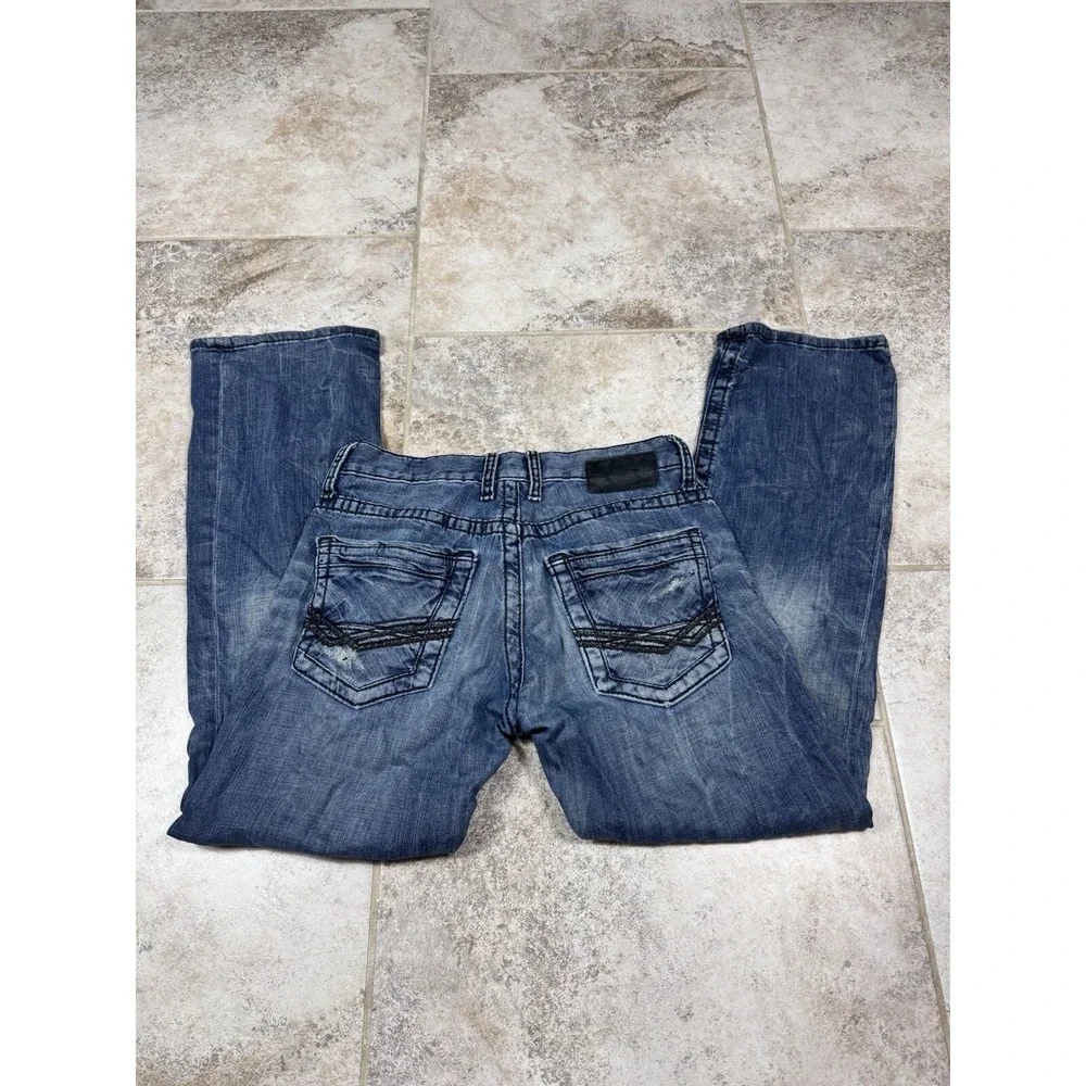 BKE‎ Denim Carter Jeans Men's 29S Blue Distressed Thick Stitch Straight Leg